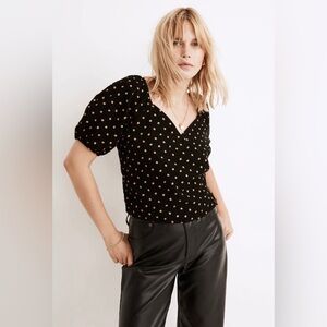 Madewell Corduroy Puff Sleeve Wrap Top In Oval‎ Dot